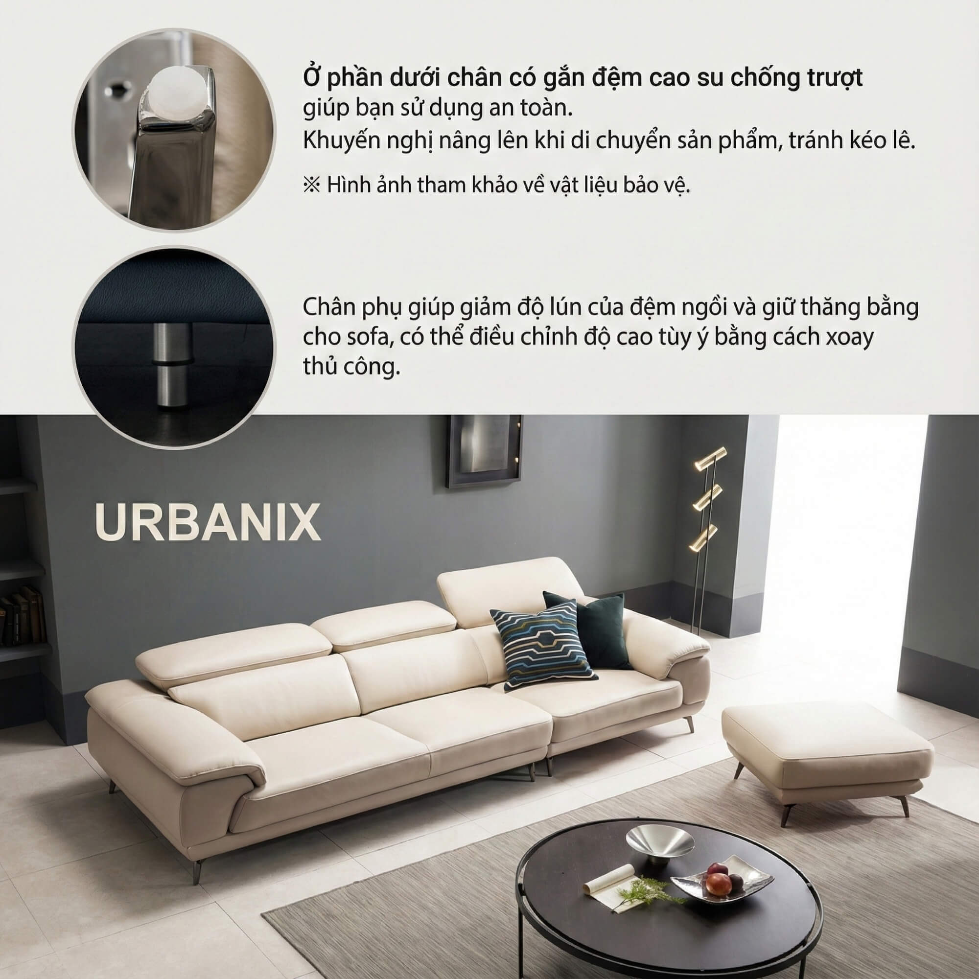 Sofa URBANIX - Sofa Da Dáng Văng Có Tựa Đầu Thông Minh