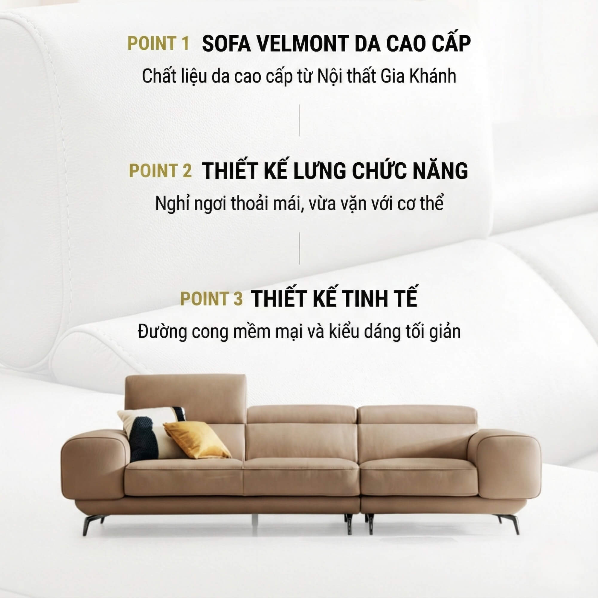 Sofa VERMONT - Sofa Băng Ấm Áp Thư Giãn Với Tựa Đầu Thông Minh