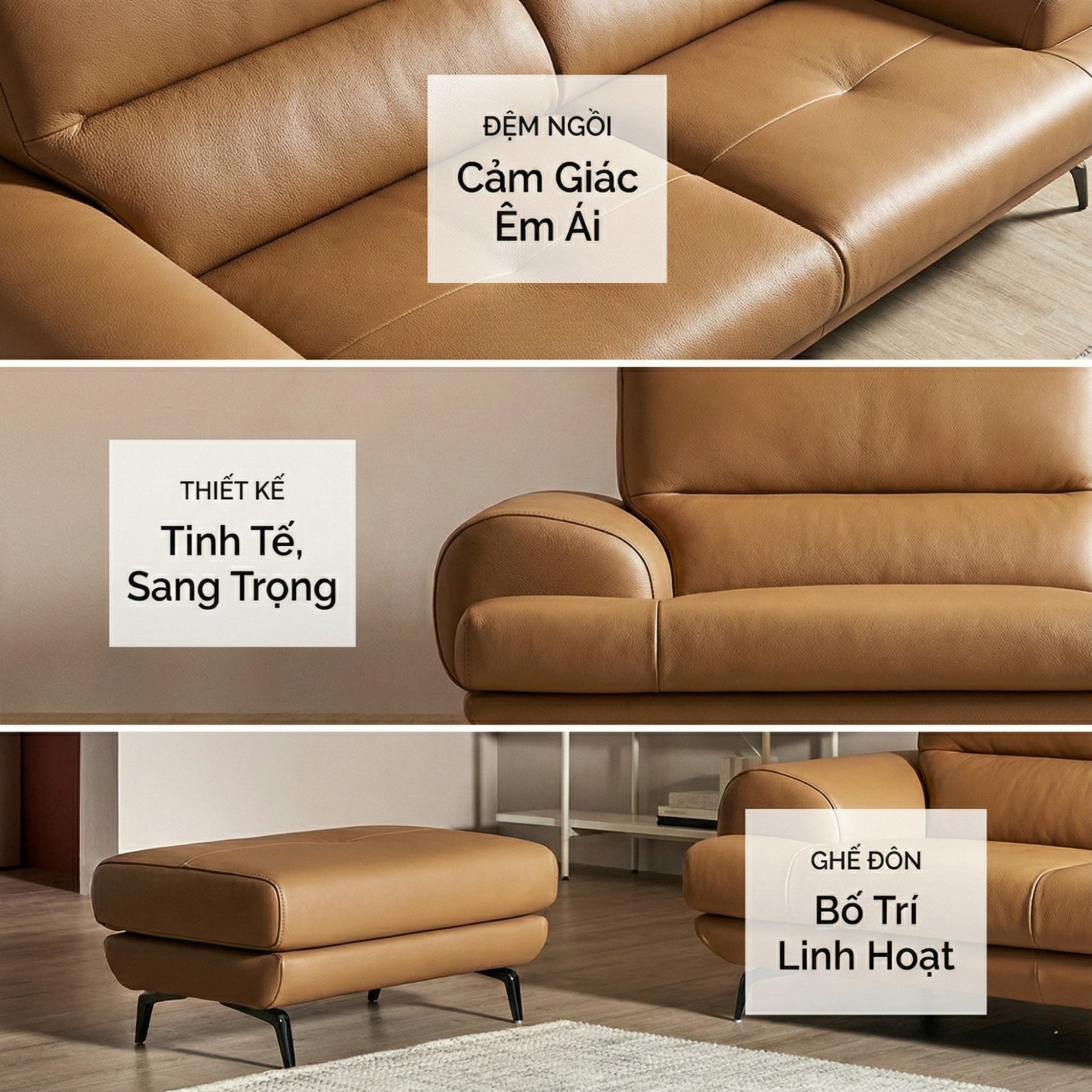 Sofa WARMIA – Sofa Da Cao Cấp Thiết kế Hiện Đại Tinh Tế Cho Phòng Khách Sang Trọng