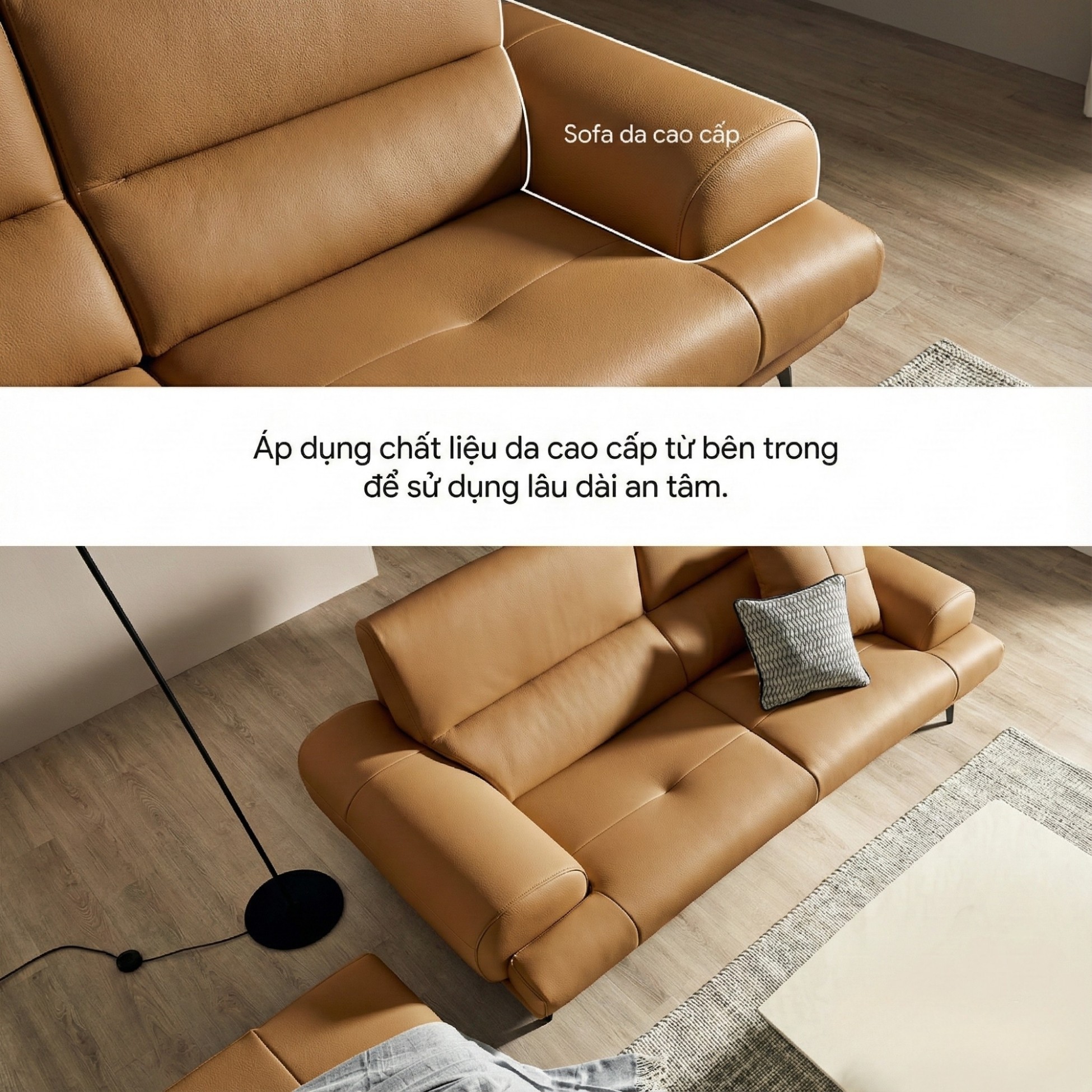 Sofa WARMIA – Sofa Da Cao Cấp Thiết kế Hiện Đại Tinh Tế Cho Phòng Khách Sang Trọng