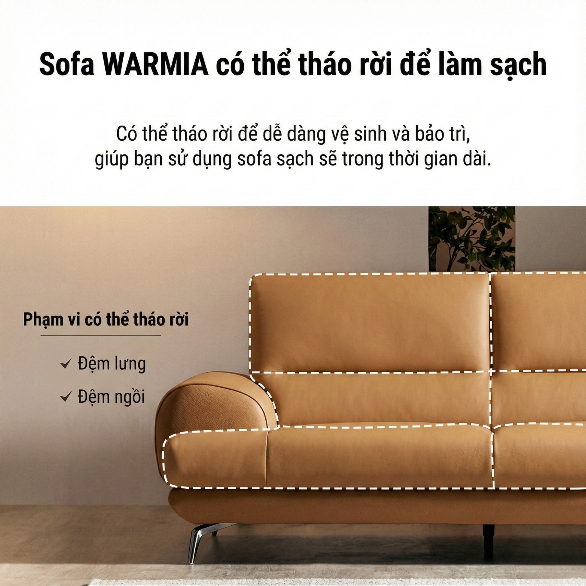 Sofa WARMIA – Sofa Da Cao Cấp Thiết kế Hiện Đại Tinh Tế Cho Phòng Khách Sang Trọng