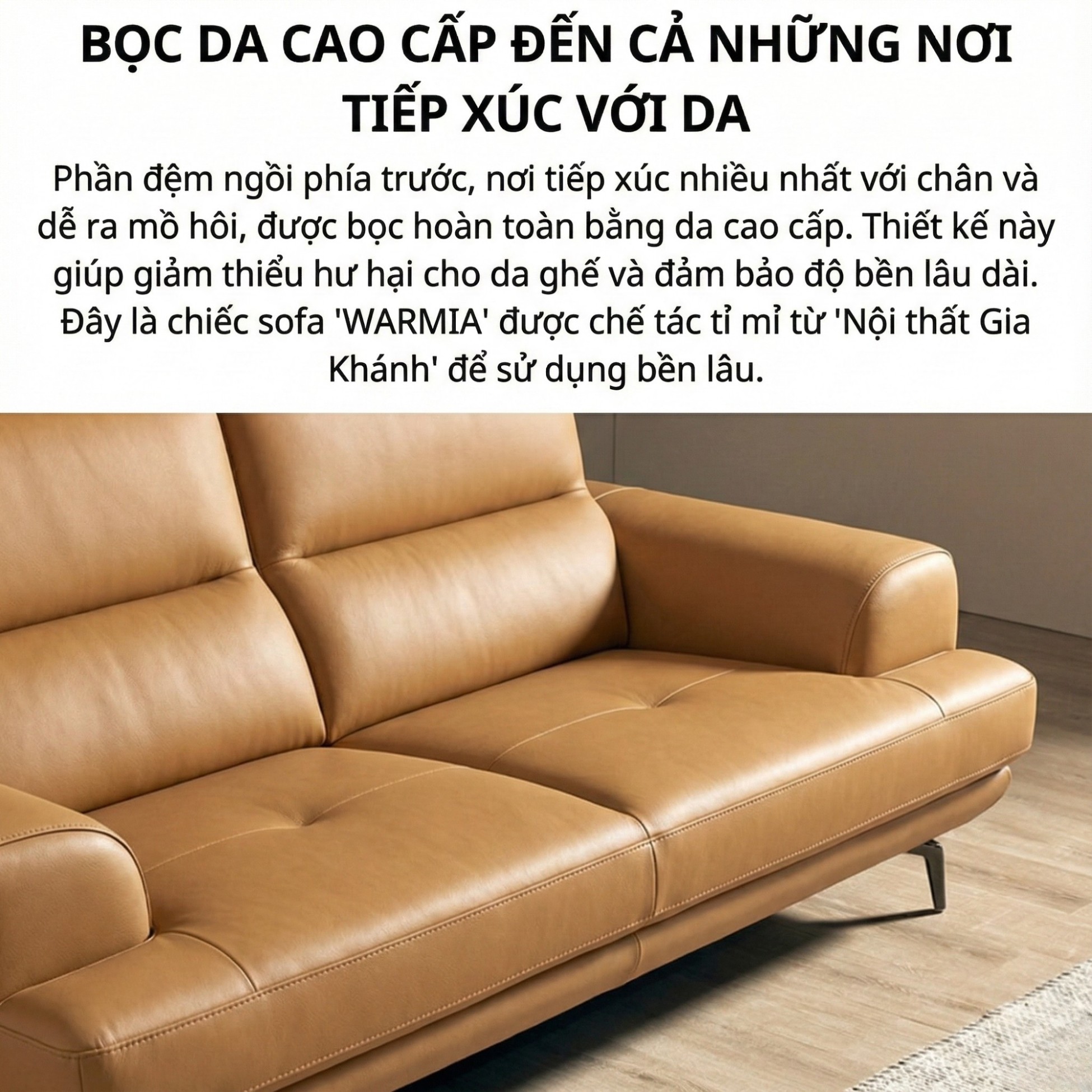 Sofa WARMIA – Sofa Da Cao Cấp Thiết kế Hiện Đại Tinh Tế Cho Phòng Khách Sang Trọng