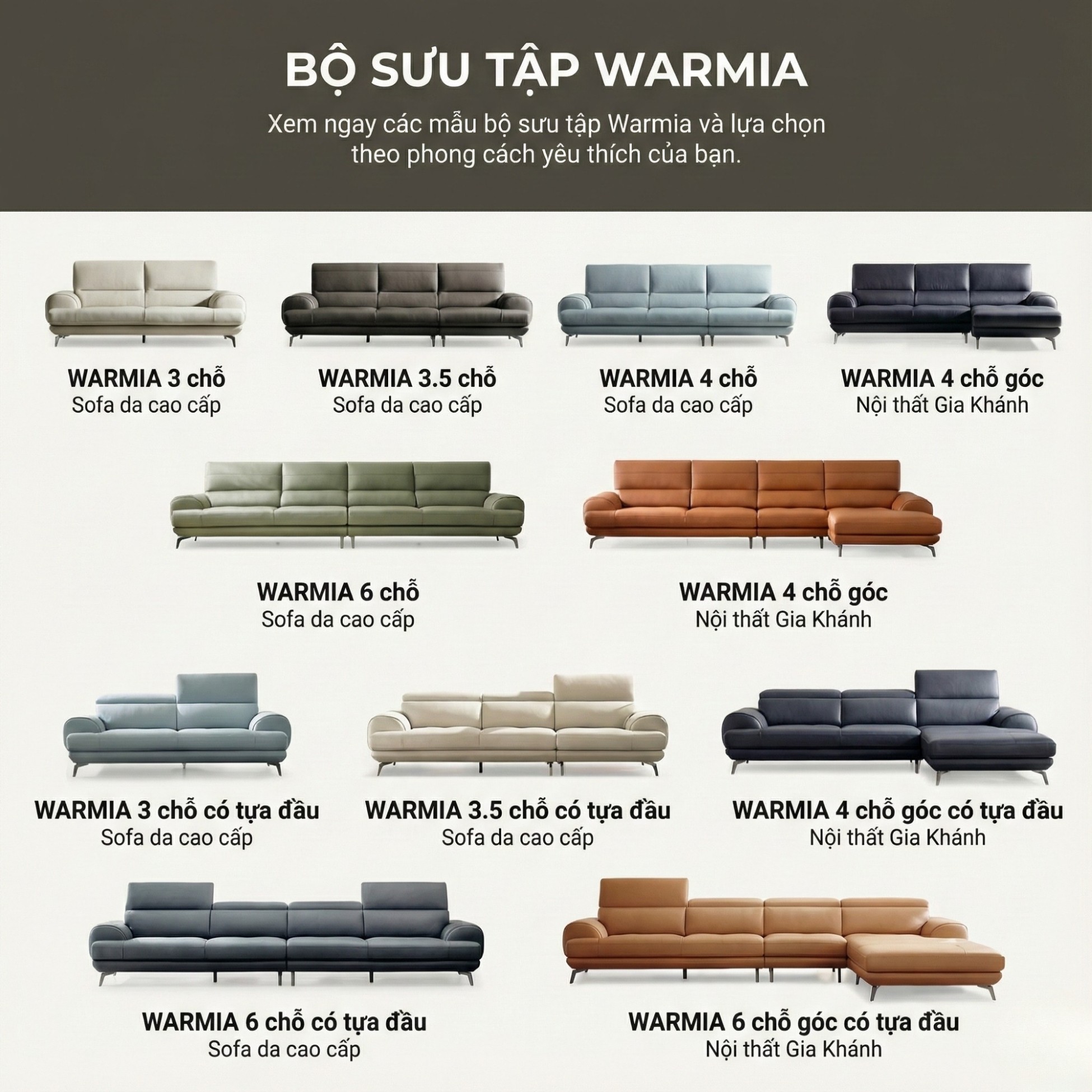 Sofa WARMIA – Sofa Da Cao Cấp Thiết kế Hiện Đại Tinh Tế Cho Phòng Khách Sang Trọng