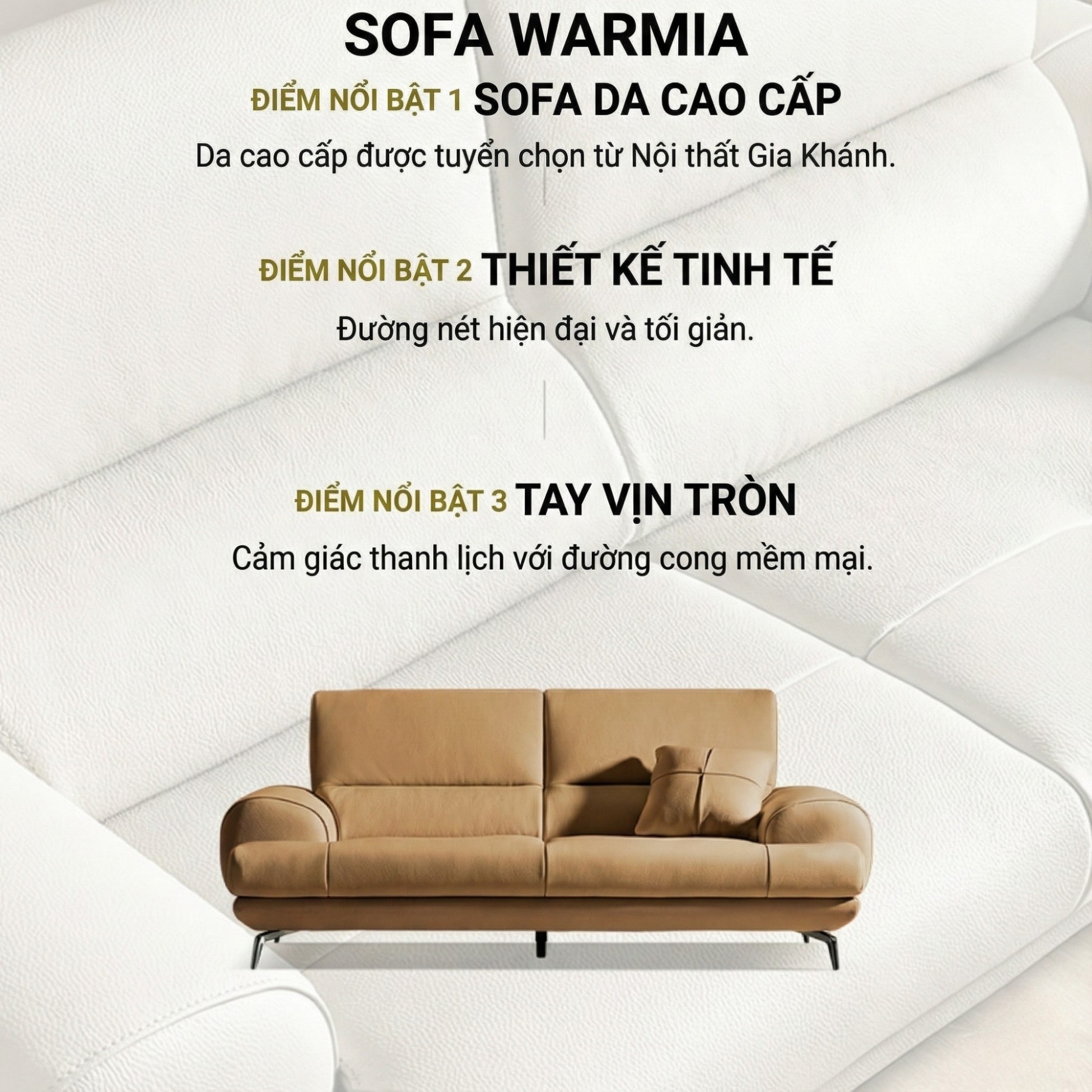 Sofa WARMIA – Sofa Da Cao Cấp Thiết kế Hiện Đại Tinh Tế Cho Phòng Khách Sang Trọng