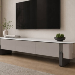 Kệ tivi LUNA KT6209-20 được chụp từ góc nghiêng bên phải, làm nổi bật đường nét bo tròn mềm mại ở các cạnh bên của thân kệ…