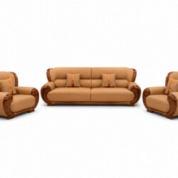 Toàn cảnh bộ sofa ARCO SBF311-114 gồm một băng dài ba chỗ và hai ghế đơn, chụp trên nền trắng. Các ghế có thiết kế đồng bộ…