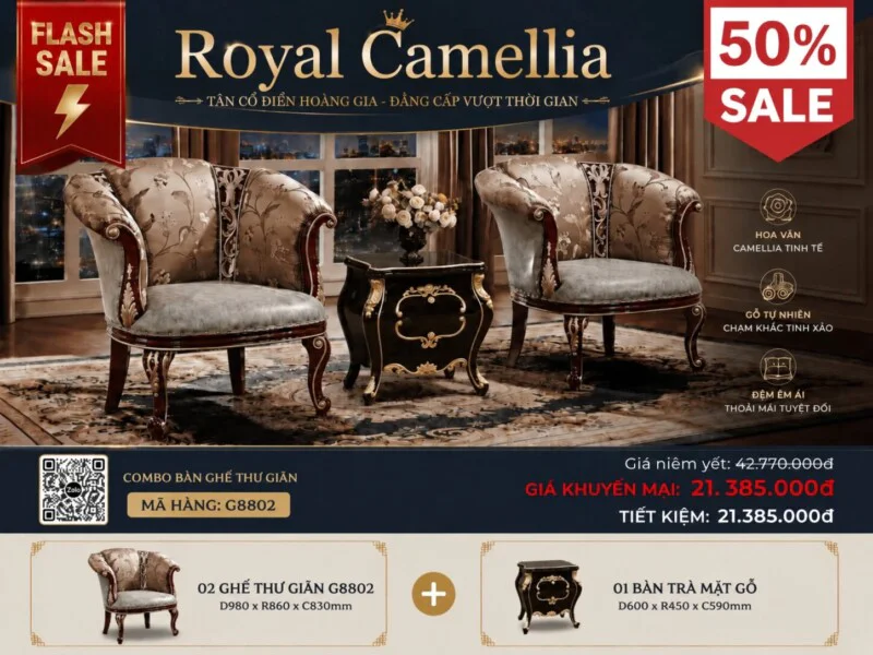 Ghế Thư Giãn Royal Camellia G8802 chính diện, khung gỗ Sồi OAK, bề mặt da bò tự nhiên