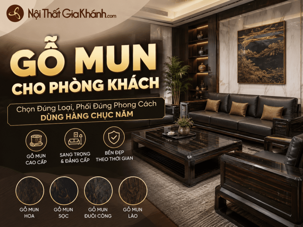 Gỗ Mun Cho Phòng Khách: Chọn Đúng Loại, Phối Đúng Phong Cách, Dùng Hàng Chục Năm