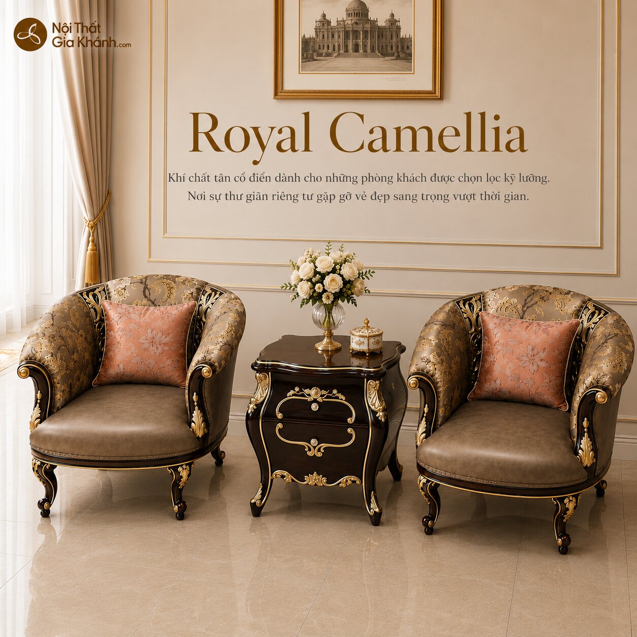 Combo Bộ Ghế Thư Giãn Royal Camellia Tân Cổ Điển G8802