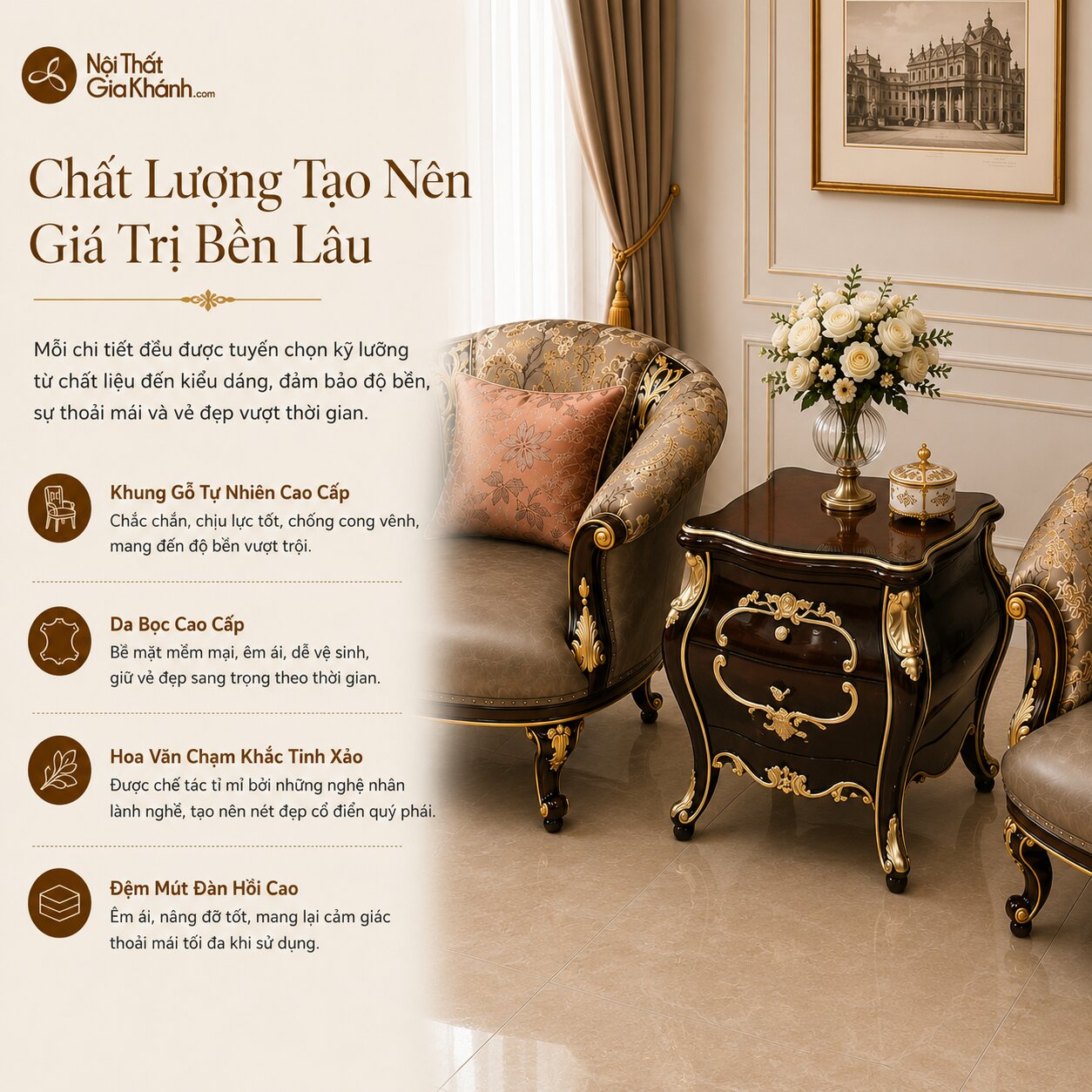 Combo Bộ Ghế Thư Giãn Royal Camellia Tân Cổ Điển G8802