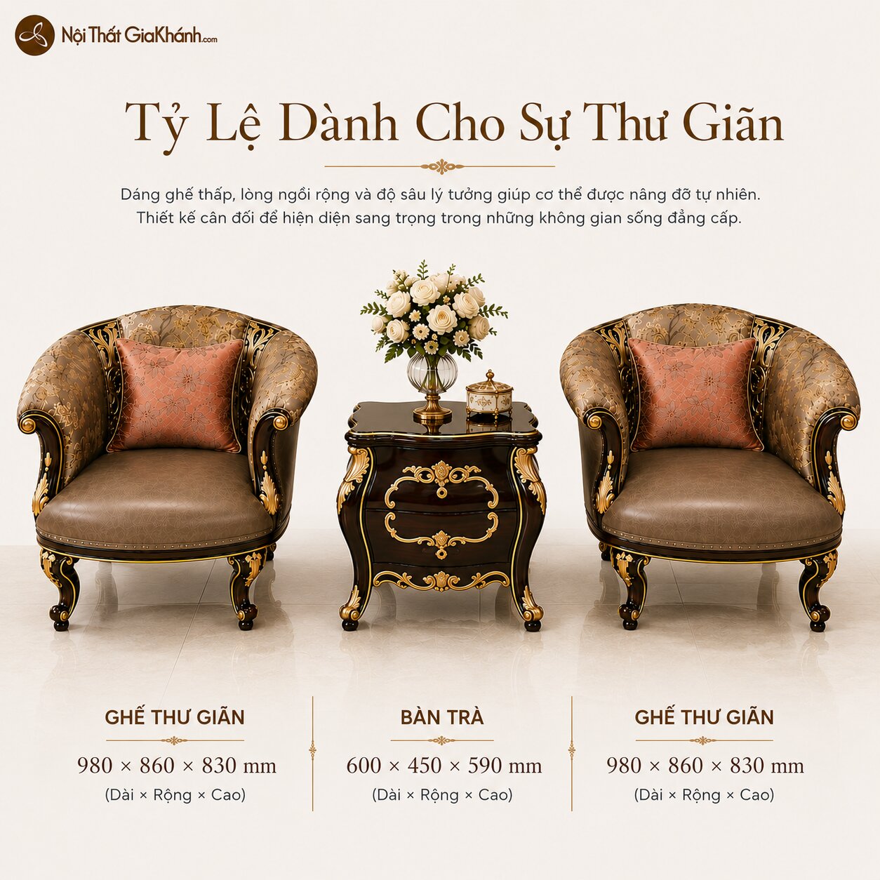 Combo Bộ Ghế Thư Giãn Royal Camellia Tân Cổ Điển G8802