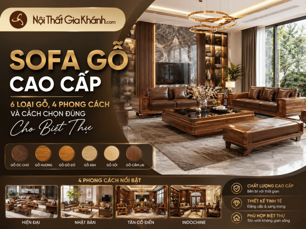 Sofa Gỗ Cao Cấp: 6 Loại Gỗ, 4 Phong Cách Và Cách Chọn Đúng Cho Biệt Thự
