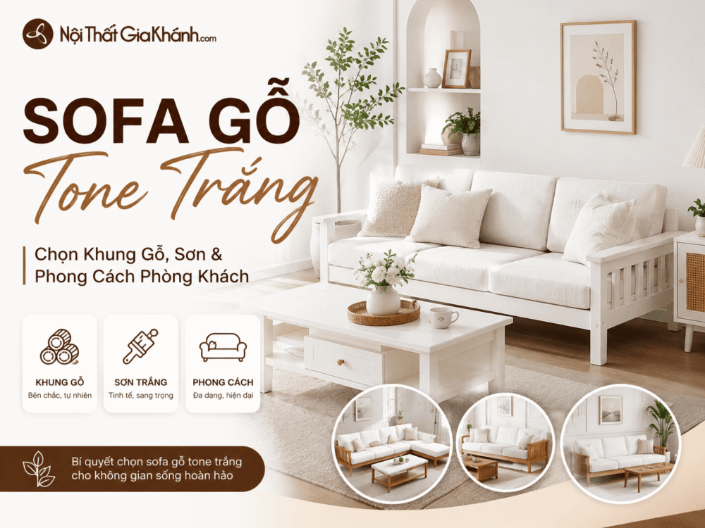 Sofa Gỗ Tone Trắng: Chọn Khung Gỗ, Sơn & Phong Cách Phòng Khách