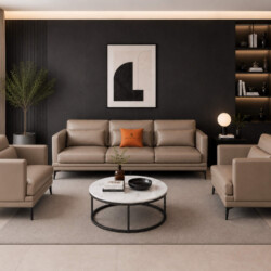 Bộ sofa LEXINGTON chữ L bọc da cao cấp màu nâu be, gồm một băng dài và một ghế đơn, được bố trí hài hòa trong phòng khách…