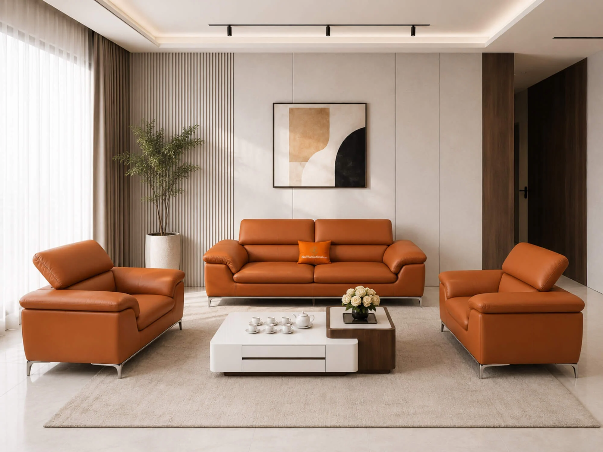 Bộ Sofa Prestiage - Sofa Bọc Da Phong Cách Tối Giản E009