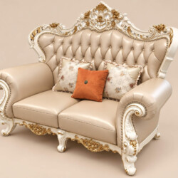Băng sofa 2 chỗ SB921-1 chụp từ góc nghiêng, làm nổi bật đường cong mềm mại của tay vịn và phần chân ghế uốn lượn. Các gối…