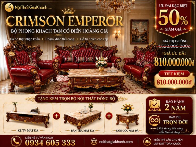 Combo Bộ Phòng Khách CRIMSON EMPEROR Phong Cách Tân Cổ Điển Hoàng Gia SF926
