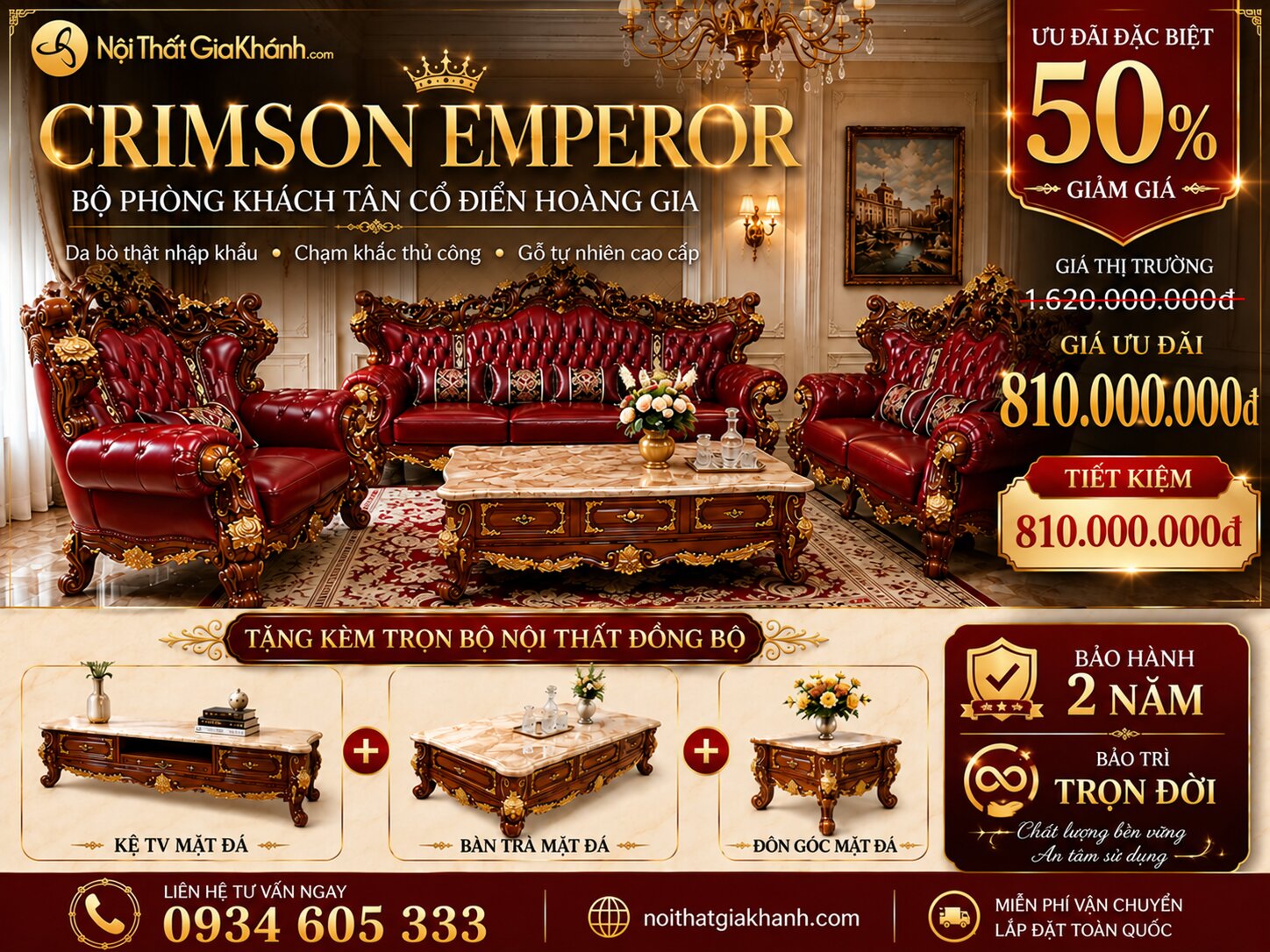 Combo Bộ Phòng Khách CRIMSON EMPEROR Phong Cách Tân Cổ Điển Hoàng Gia SF926