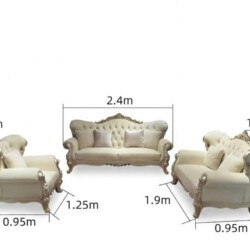 Hình ảnh kỹ thuật minh họa kích thước chi tiết của ba chiếc sofa trong bộ PALAIS D'OR. Từ trái sang phải là ghế băng một (…