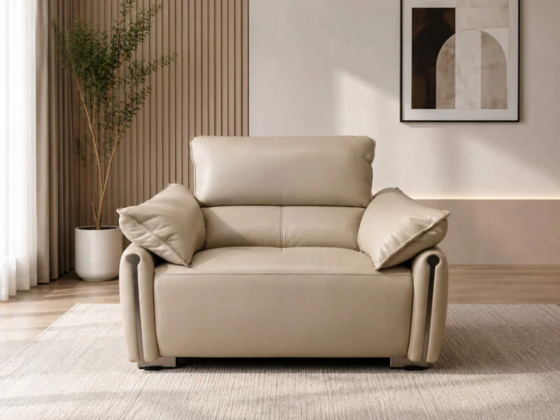 Sofa đơn COCOON SB8179 chụp chính diện hơi chếch, nổi bật kiểu dáng hiện đại với các đường nét mềm mại, tay vịn bo tròn. B…
