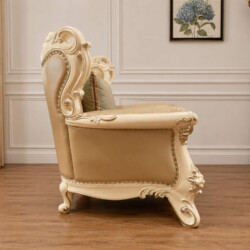 Sofa đơn Royal Crown SB982H chụp từ phía sau bên phải, làm nổi bật phần lưng ghế cao và chân ghế cong duyên dáng. Các chi…