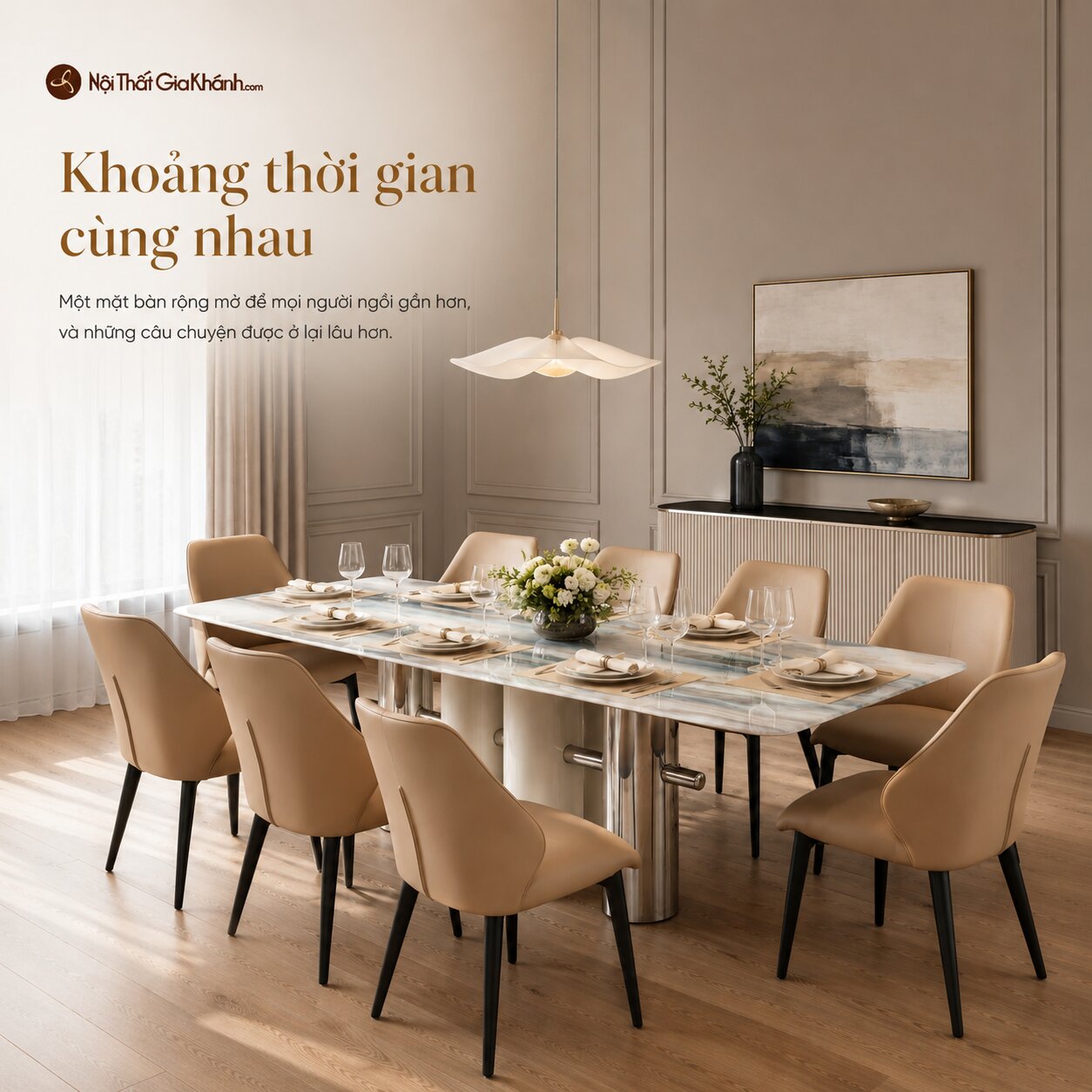 Bàn Ăn CELESTIA - Bàn Ăn Mặt Đá Tinh Thể 1m6 Phong Cách Hiện Đại BAC14-16