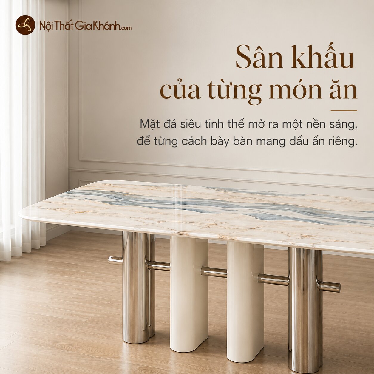 Bàn Ăn CELESTIA - Bàn Ăn Mặt Đá Tinh Thể 1m6 Phong Cách Hiện Đại BAC14-16