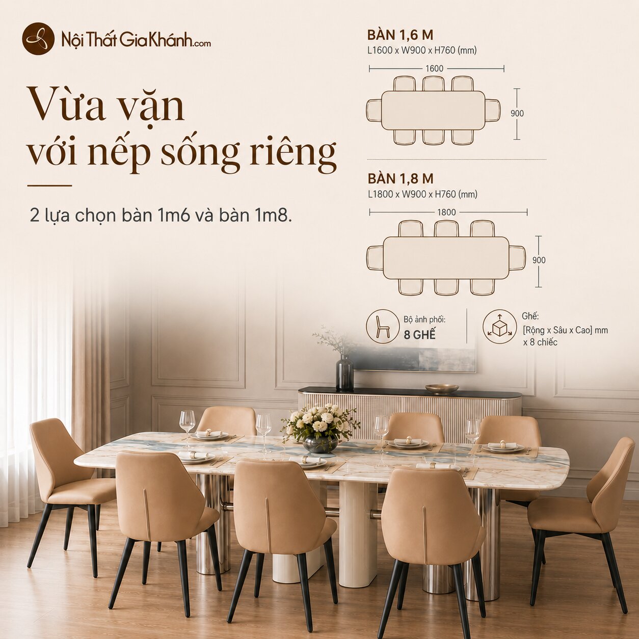 Bàn Ăn CELESTIA - Bàn Ăn Mặt Đá Tinh Thể 1m6 Phong Cách Hiện Đại BAC14-16