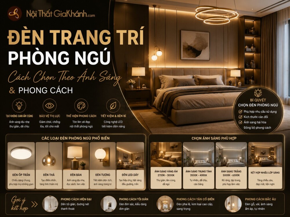 Đèn Trang Trí Phòng Ngủ: Cách Chọn Theo Ánh Sáng & Phong Cách