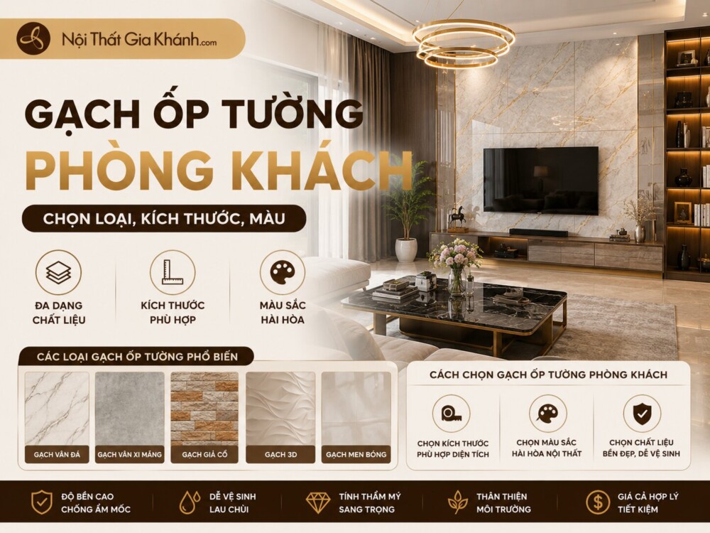 Gạch Ốp Tường Phòng Khách: Chọn Loại, Kích Thước, Màu