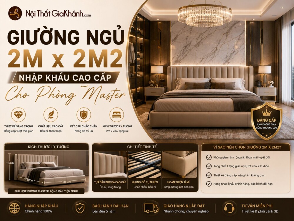 Giường Ngủ 2m x 2m2 Nhập Khẩu Cao Cấp Cho Phòng Master