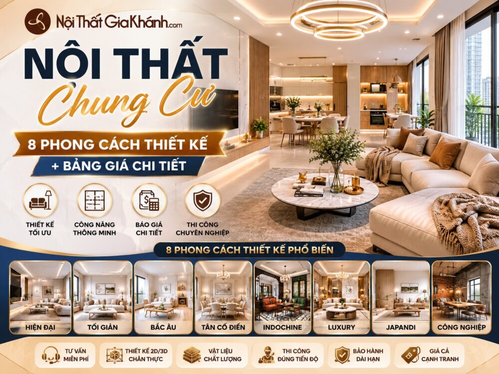 Nội Thất Chung Cư: 8 Phong Cách Thiết Kế + Bảng Giá Chi Tiết 2026