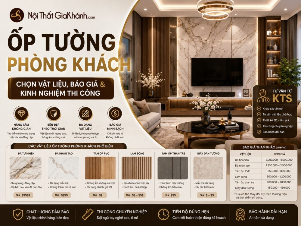 Ốp Tường Phòng Khách: Chọn Vật Liệu, Báo Giá 2026 & Kinh Nghiệm Thi Công