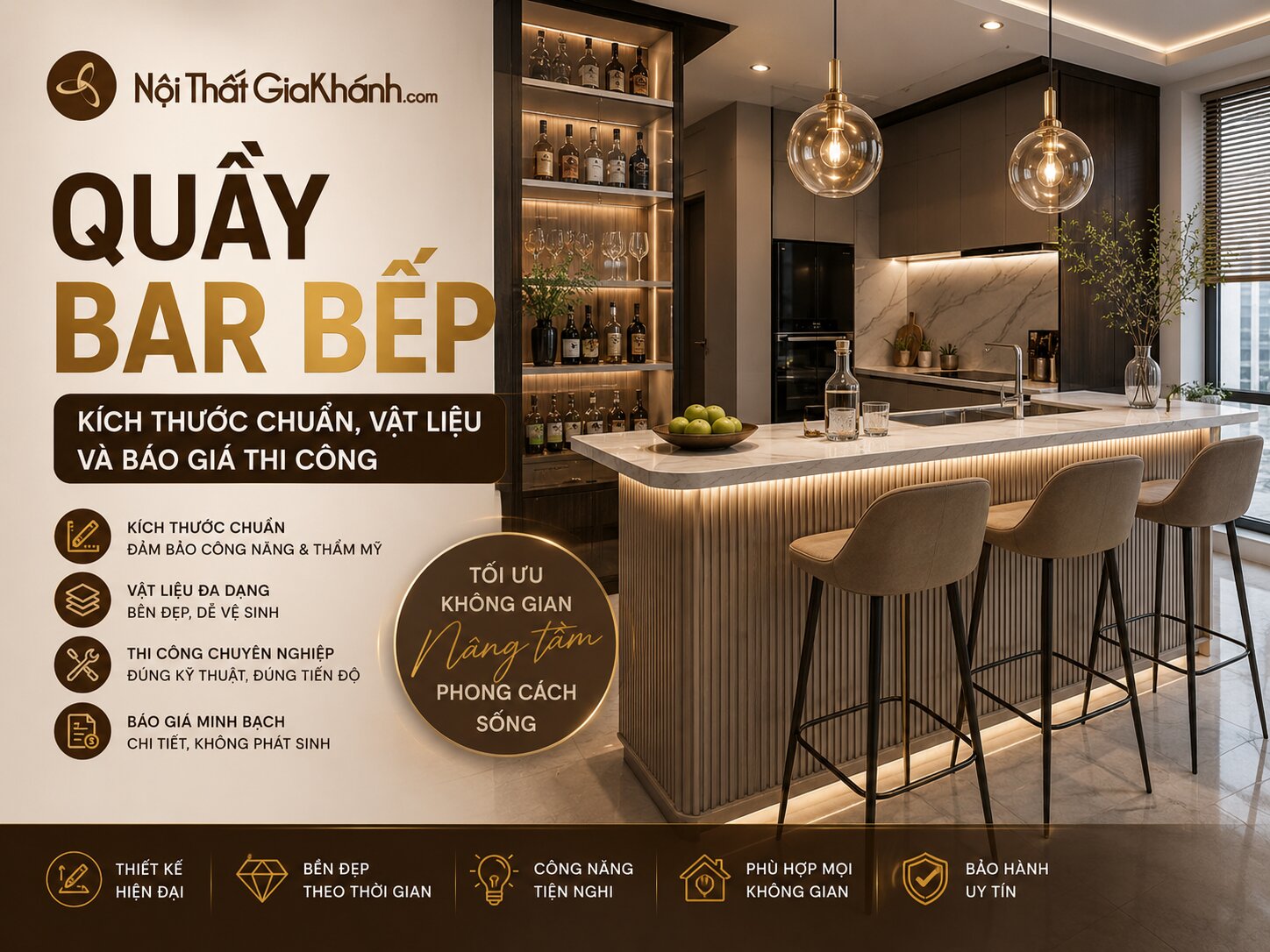 Quầy Bar Bếp: Kích Thước Chuẩn, Vật Liệu Và Báo Giá Thi Công