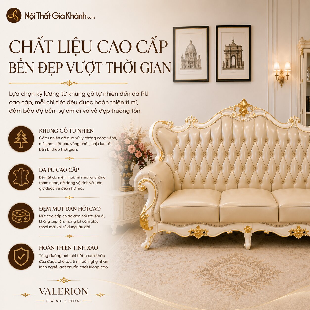 Sofa VALERION Phong Cách Tân Cổ Điển Hoàng Gia SB912-123
