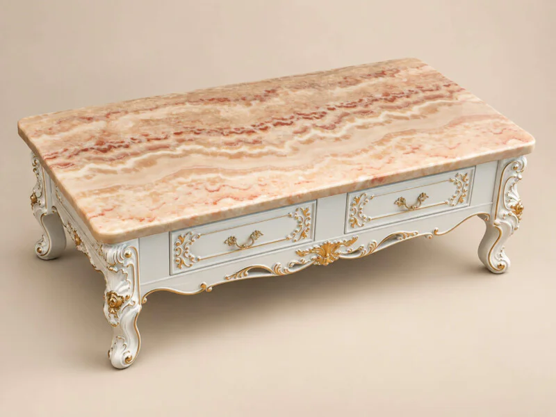 Bàn Trà BELLAROSE - Bàn Sofa Tân Cổ Điển BT-A19-16 Dát Vàng Họa Tiết