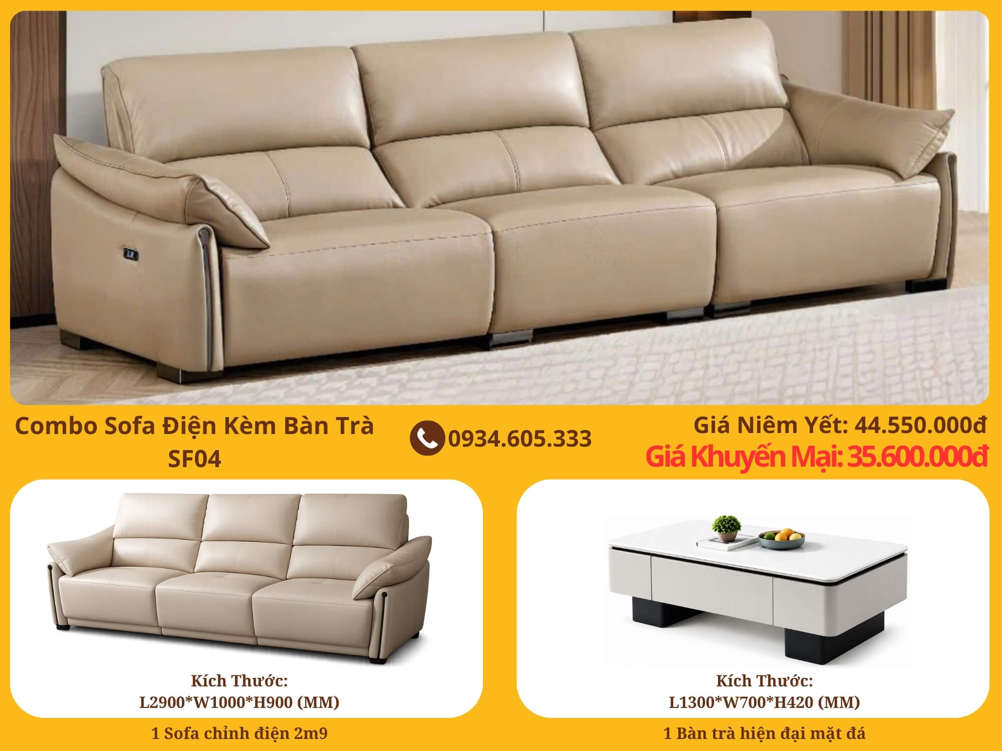 Combo Sofa Điện Kèm Bàn Trà Hiện Đại SF04