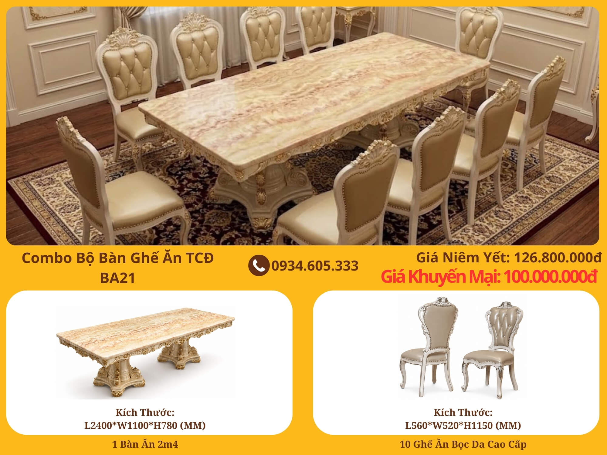 Combo Bàn Ghế Ăn Tân Cổ Điển BA21