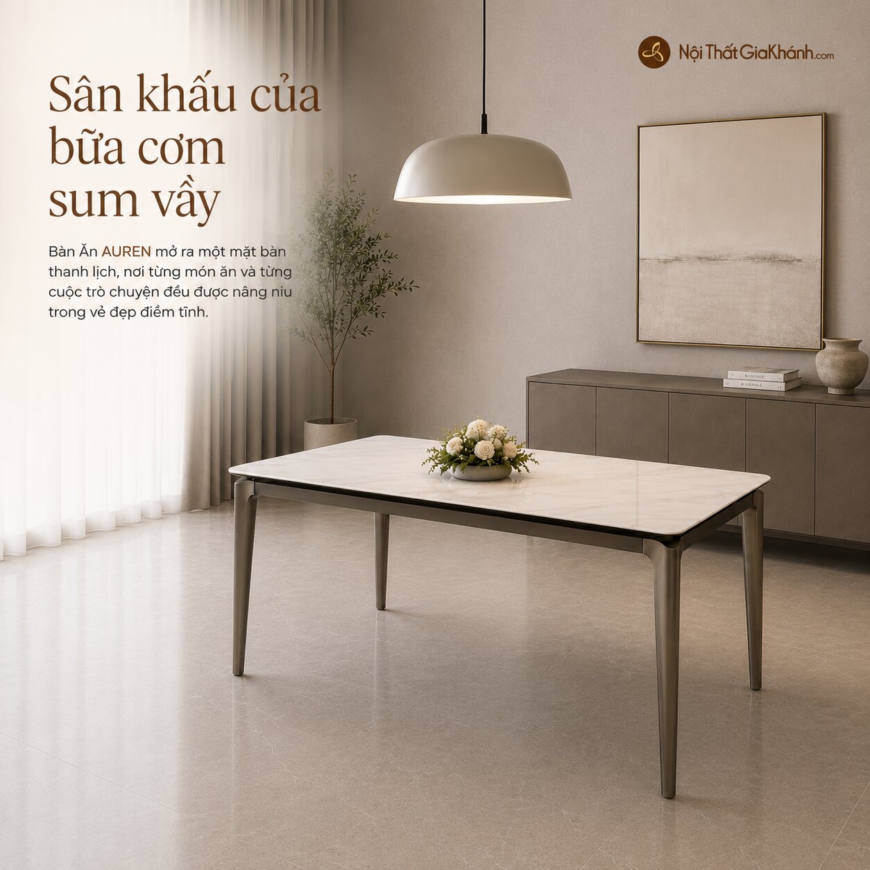 Bàn Ăn AUREN - Bàn Ăn Mặt Đá 1m4 Nhỏ Gọn BAT9872-14