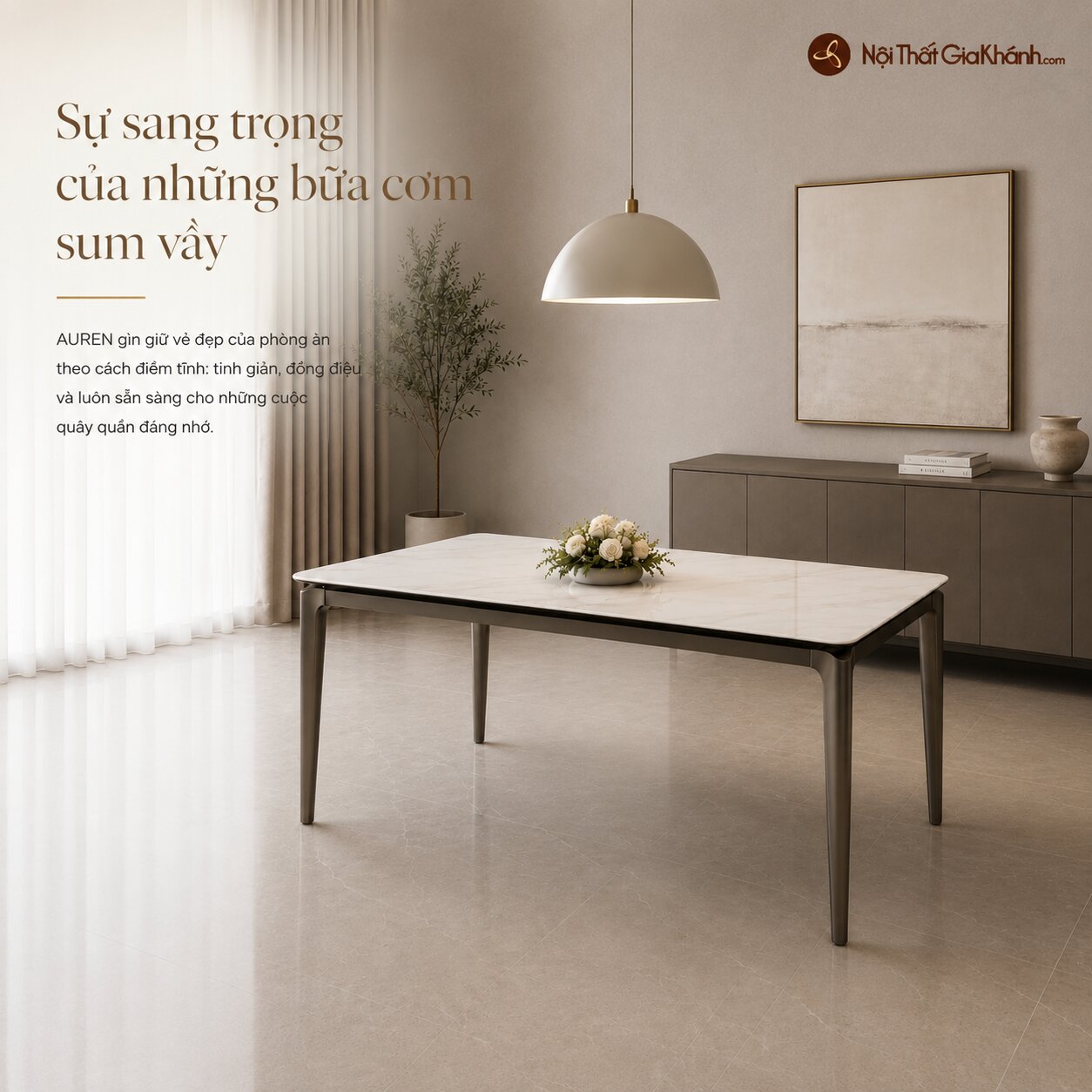 Bàn Ăn AUREN - Bàn Ăn Mặt Đá 1m4 Nhỏ Gọn BAT9872-14