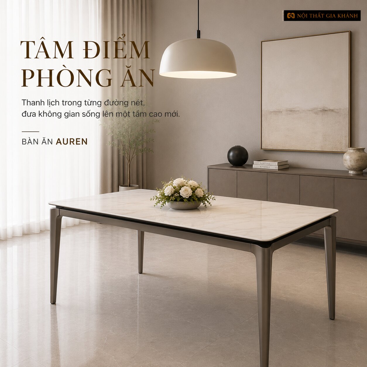 Bàn Ăn AUREN - Bàn Ăn Mặt Đá 1m4 Nhỏ Gọn BAT9872-14