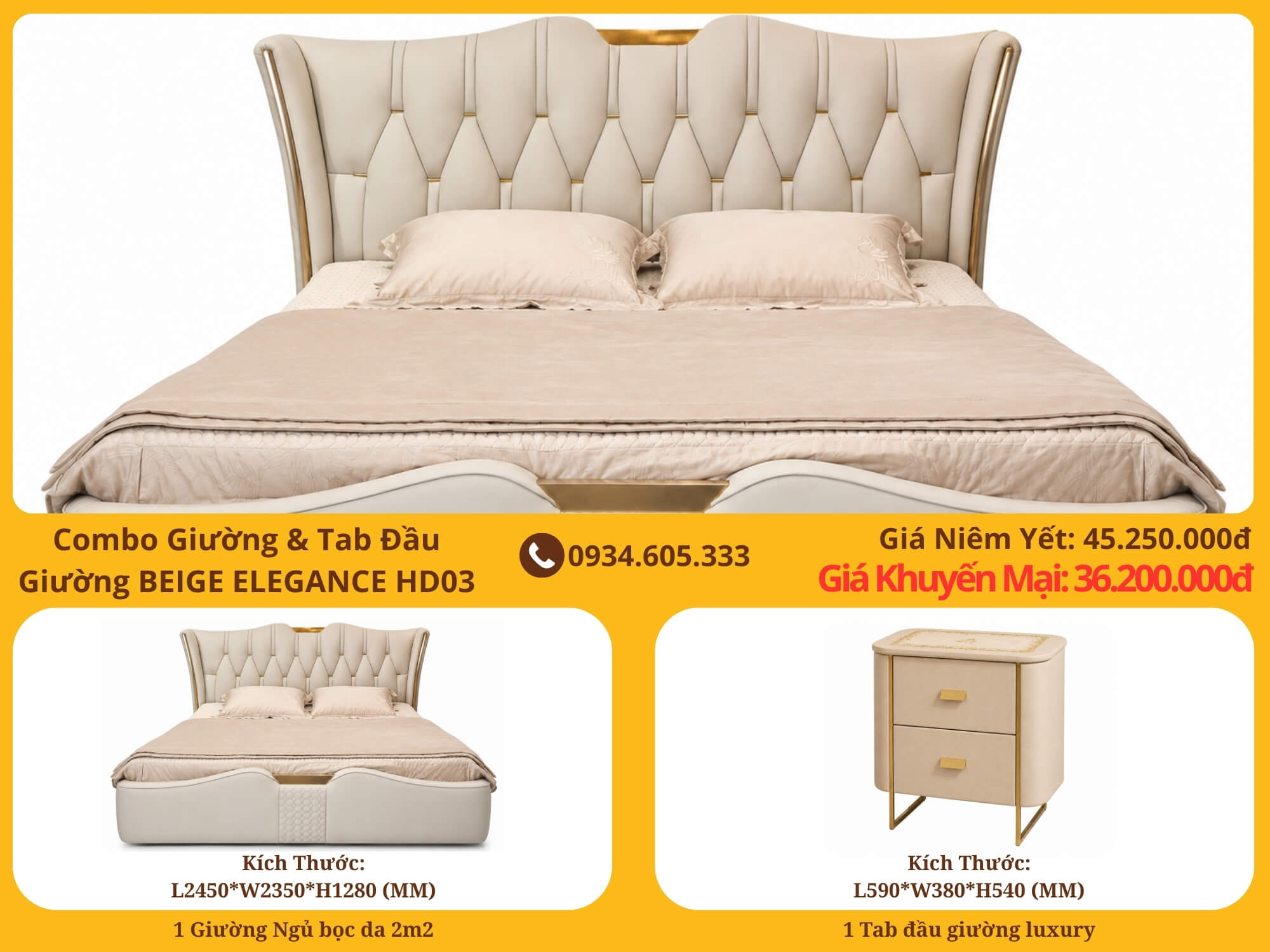Combo Bộ Phòng Ngủ Tân Cổ Điển BEIGE ELEGANCE HD03