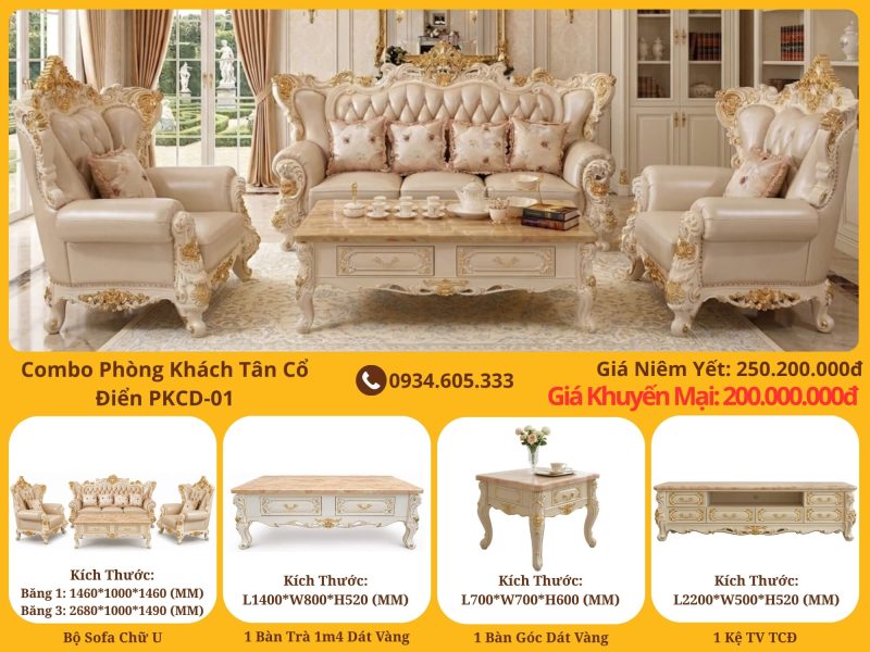Combo Phòng Khách Tân Cổ Điển PKCD-01