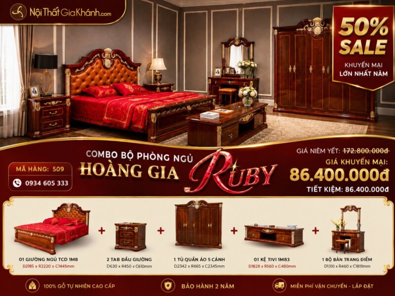 Combo Phòng Ngủ Hoàng Gia Ruby Phong Cách Tân Cổ Điển 509