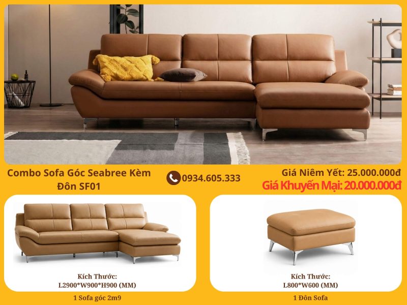 Combo Sofa Góc Seabree Kèm Đôn SF01