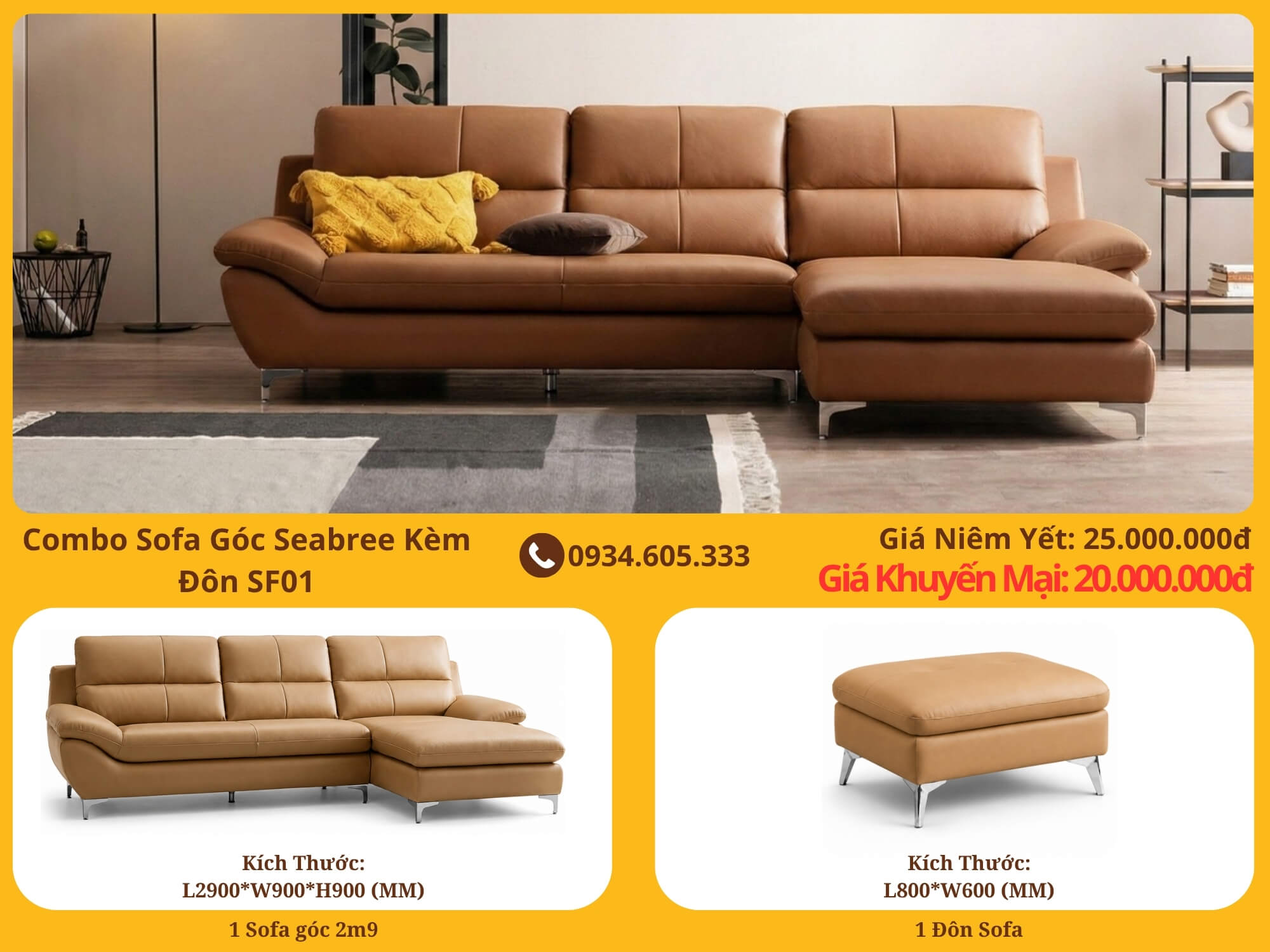 Combo Sofa Góc Seabree Kèm Đôn SF01