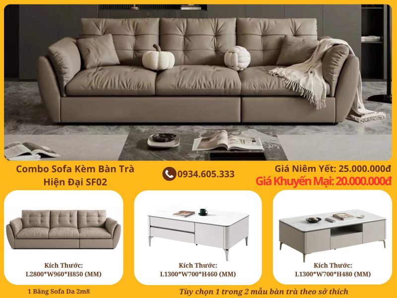 Combo Sofa Kèm Bàn Trà Hiện Đại SF02