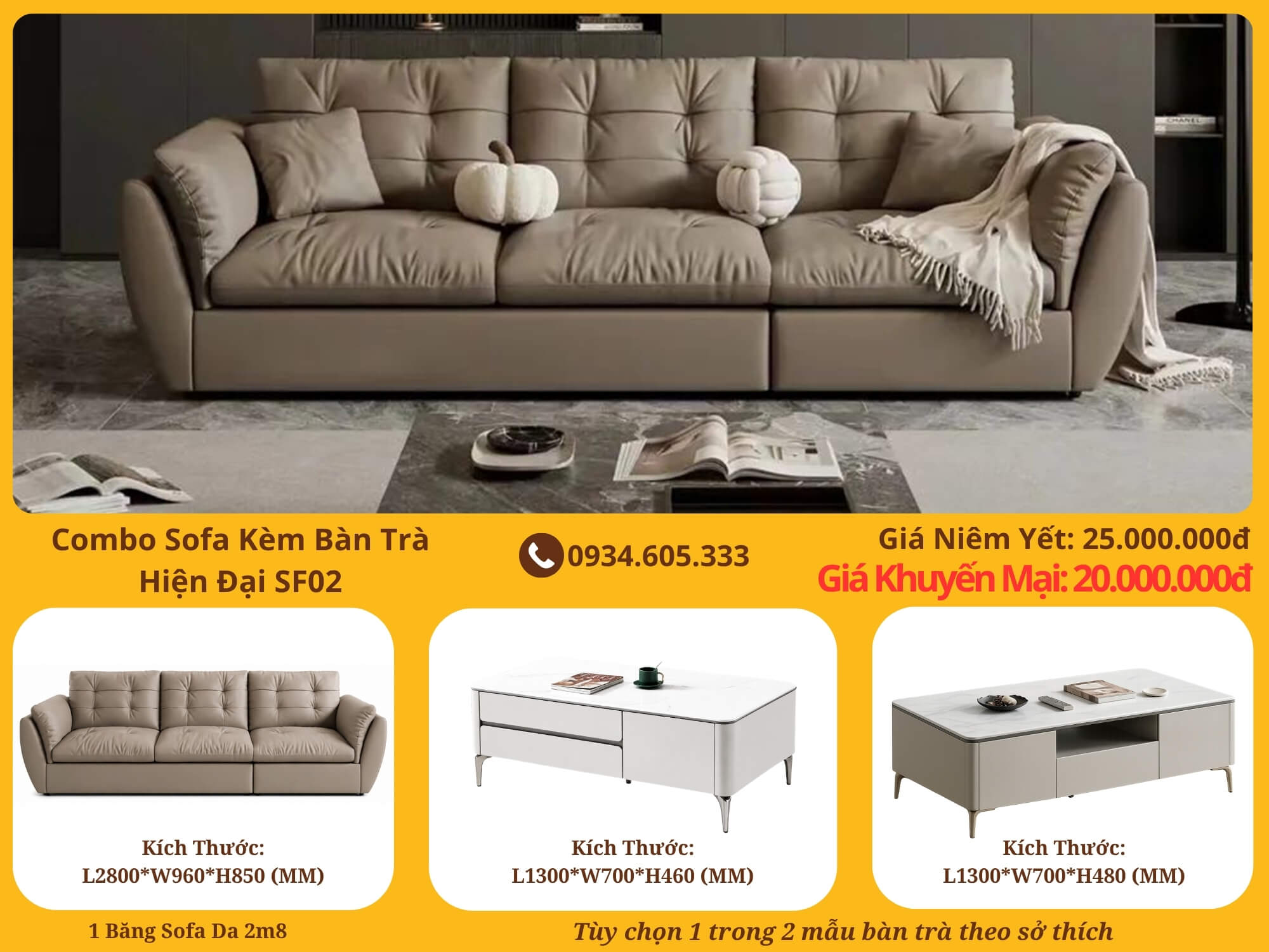 Combo Sofa Kèm Bàn Trà Hiện Đại SF02