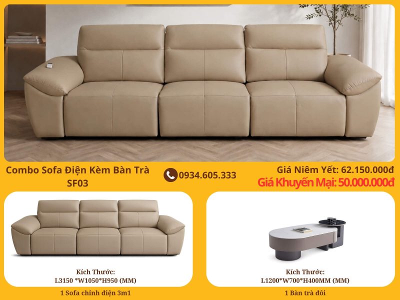 Combo Sofa Điện Kèm Bàn Trà Hiện Đại SF03