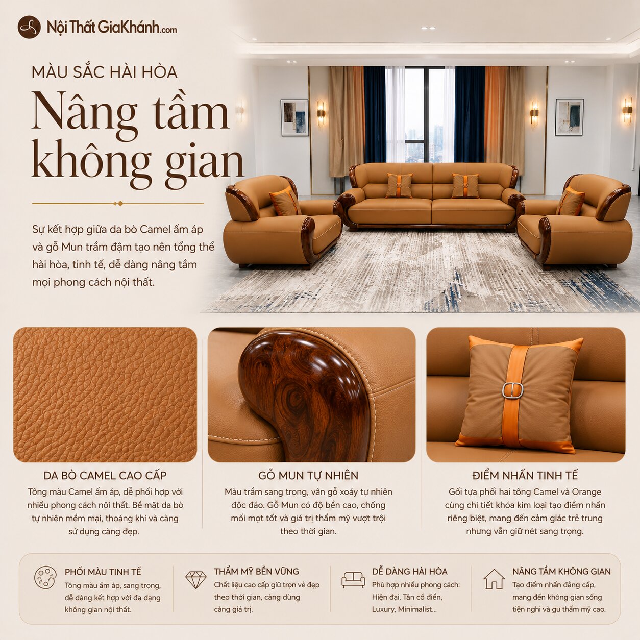 Bộ Sofa ARCO - Sofa Gỗ Mun Sang Trọng SBF311-114